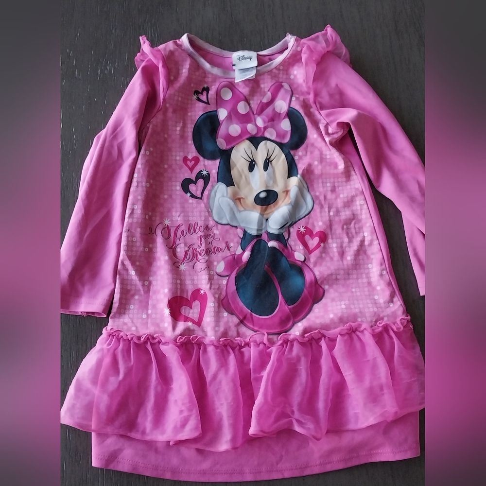 ✨️3 For $15✨ Disney Minnie Mouse Follow Your Dreams Pink Nightgown Dress Sz 4T
